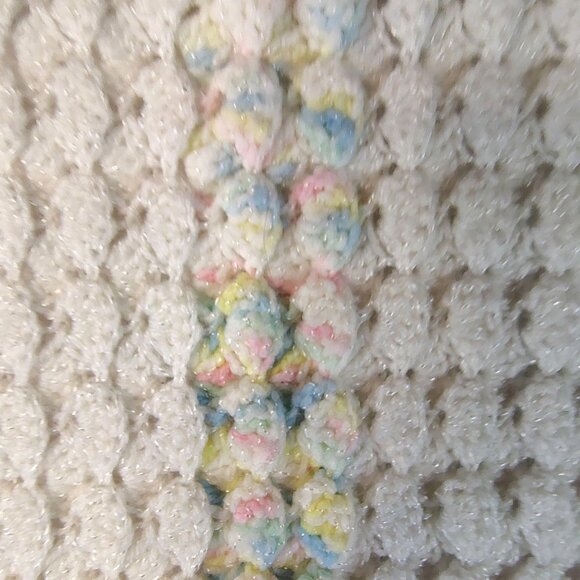 Vintage Handmade Crocheted Baby Blanket 54x32 Pastel Fringe Nursery Decor - Picture 2 of 13